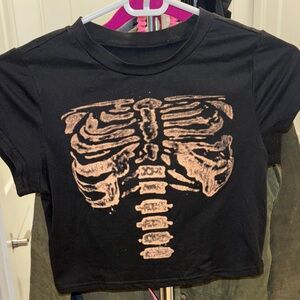 Black Crop Top with Skeleton Print